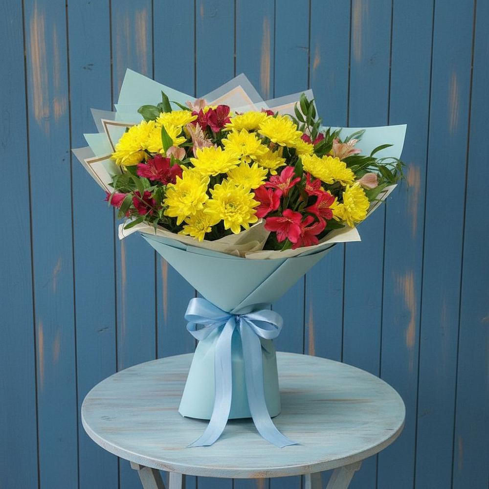 Букет цветов из: Альстромерии и Хризантемы в Лискинском