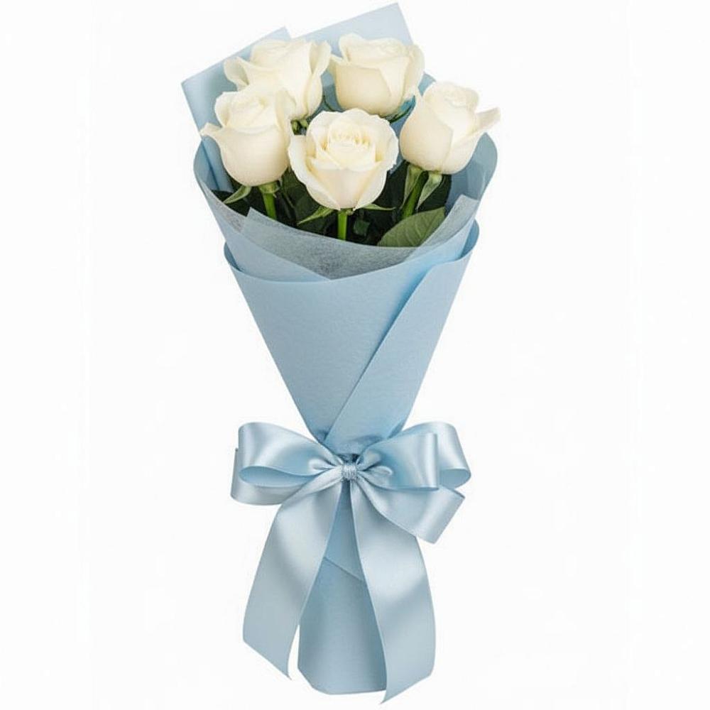 Букет 5 Белых роз Проуд в Лискинском