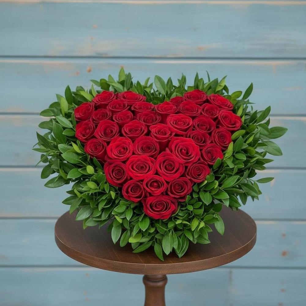 Цветочная композиция из Розы в виде сердца в Лискинском