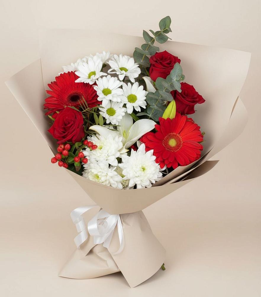 Букет цветов из: Розы, Хризантемы, Герберы и Лилии в Лискинском