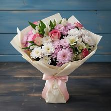 Букет цветов из:  Хризантемы, Альстромерии и Розы в Лискинском