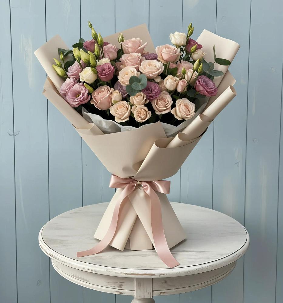 Букет цветов из: Розы и Лизиантусы в Лискинском