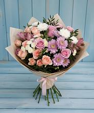 Букет цветов из:  Хризантемы, Розы и Альстромерии в Лискинском