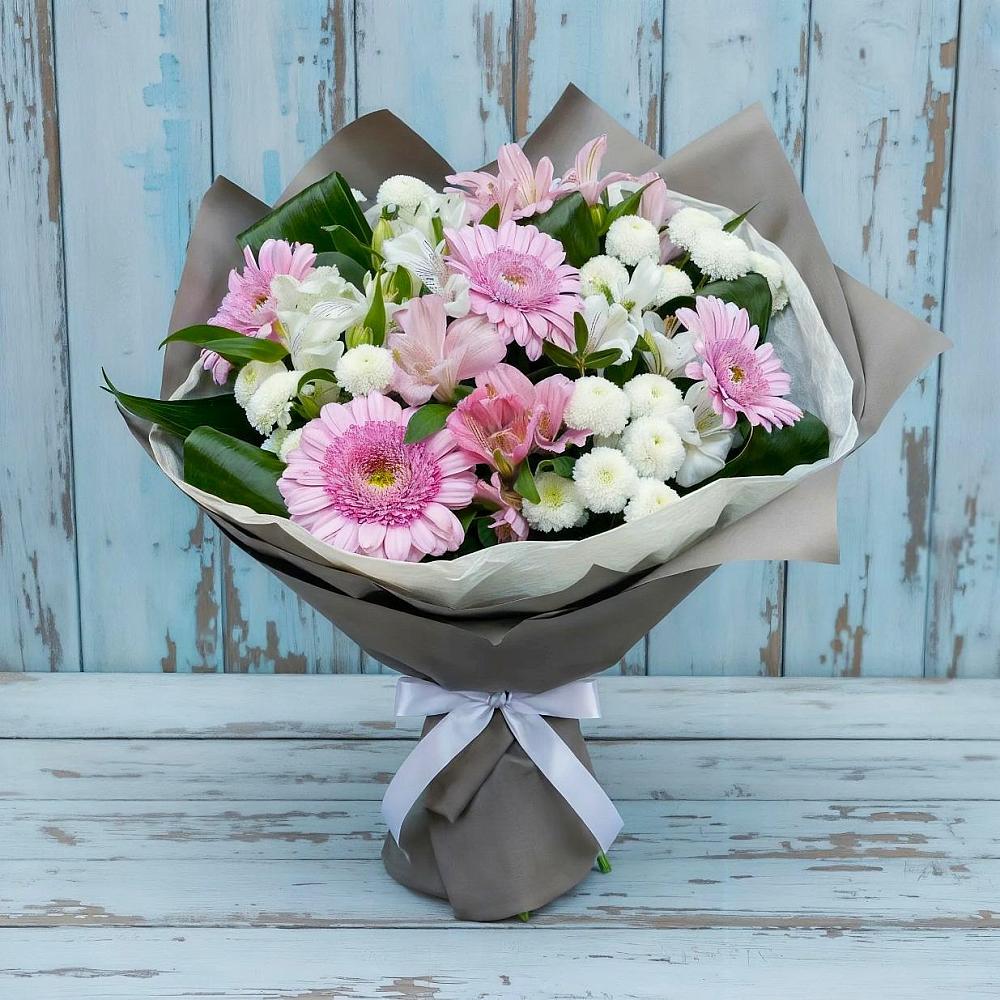 Букет цветов из: Герберы, Альстромерии и Хризантемы в Лискинском