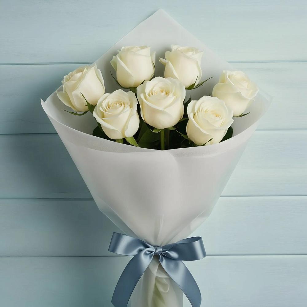 Букет 7 Белых роз Эдлесс Лав в Лискинском